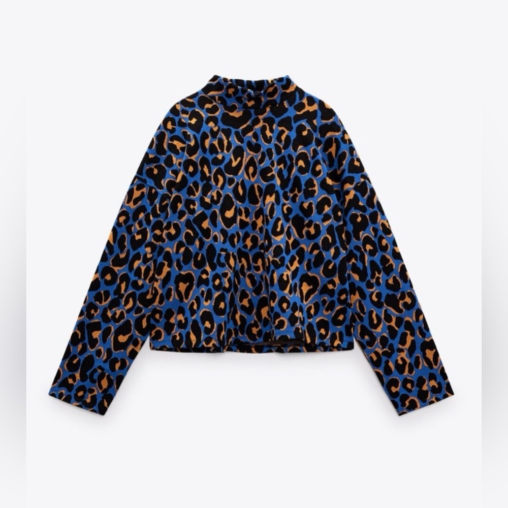 (SOLD) Zara Blue and Brown Leopard Print Sweater